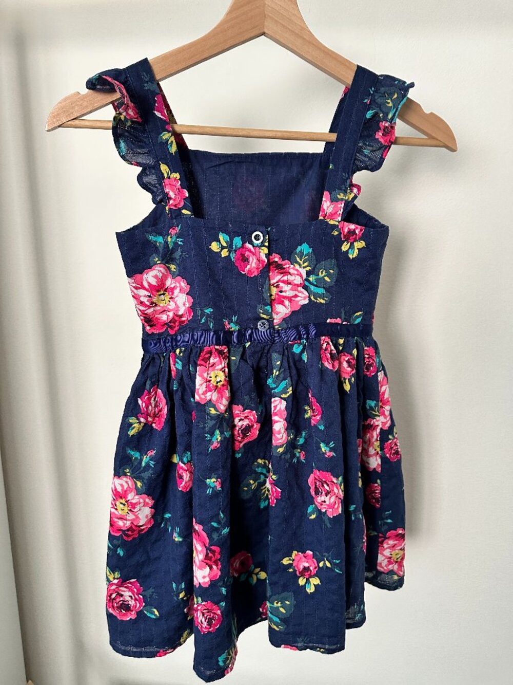 Zunie Girls Floral Cotton Dress Size M 7/8 Navy Pink